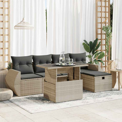 Set De Sofás De Jardín 6 Piezas Y Cojines Ratán Sintético Negro