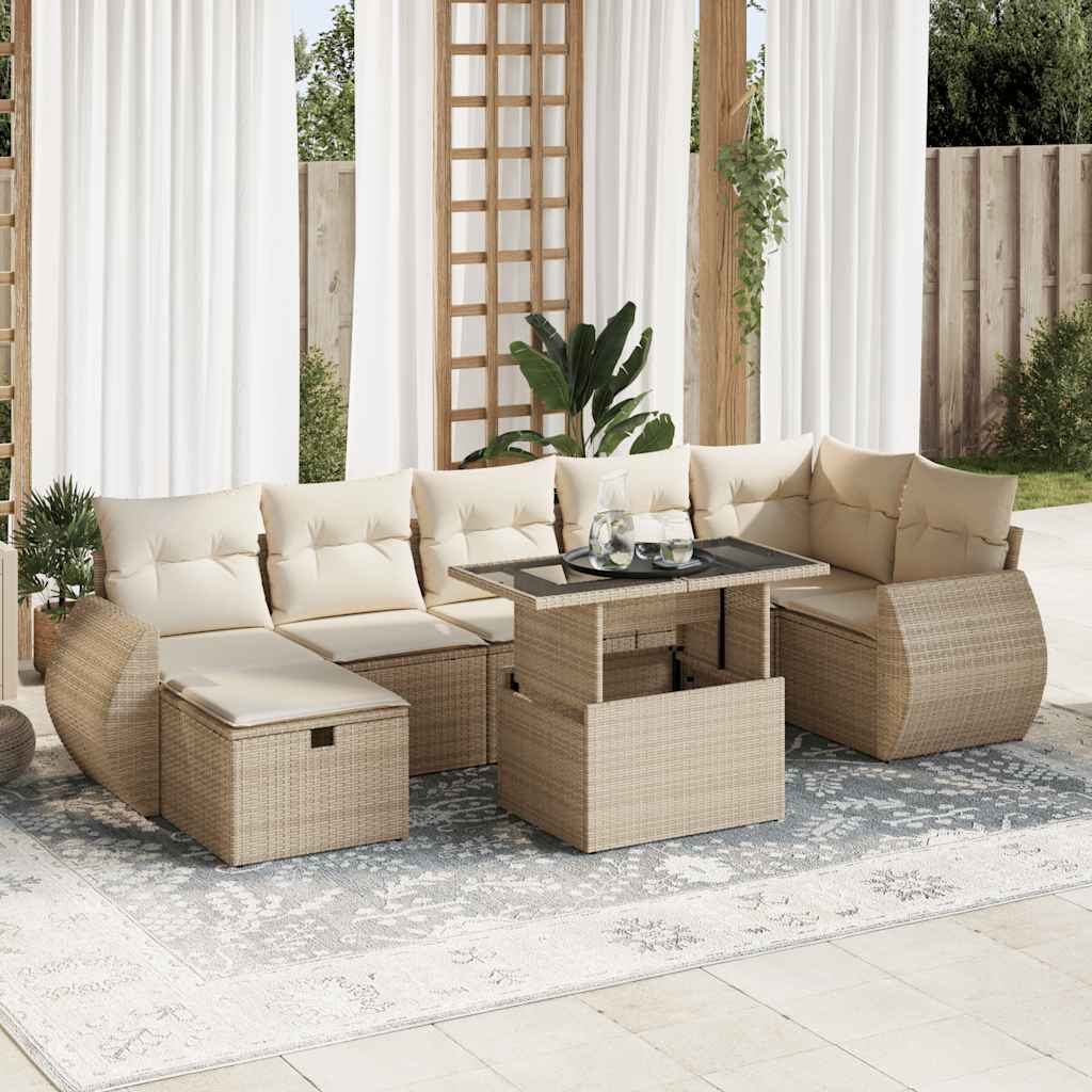Set De Sofás De Jardín Y Cojines 8 Piezas Ratán Sintético Beige