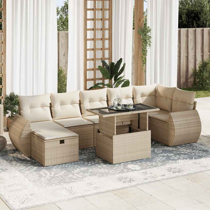 Set De Sofás De Jardín Y Cojines 8 Piezas Ratán Sintético Beige