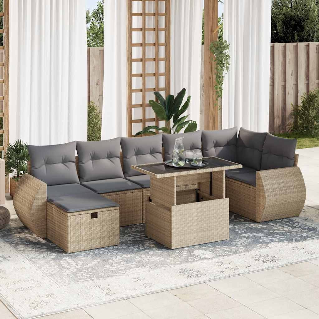 Set De Sofás De Jardín Y Cojines 8 Piezas Ratán Sintético Beige