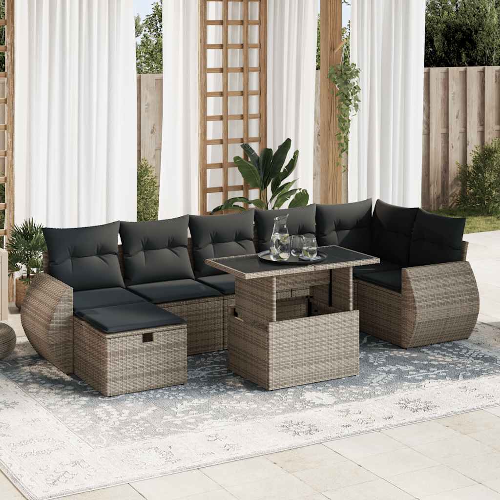 Set De Sofás De Jardín Y Cojines 8 Piezas Ratán Sintético Beige