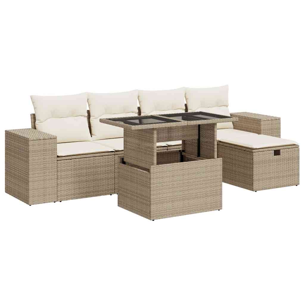 Juego De Sofás Jardín Con Cojines 6 Pzas Ratán Sintético Beige