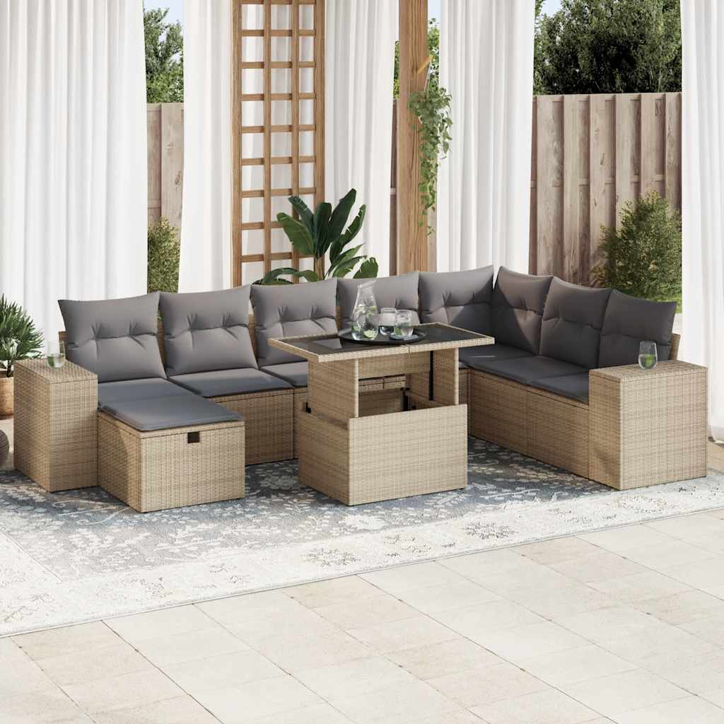 Set De Sofás De Jardín Con Cojines 9 Pzas Ratán Sintético