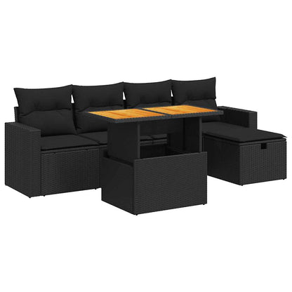 Set Sofás Jardín Y Cojines 6 Pzas Ratán Sintético Acacia