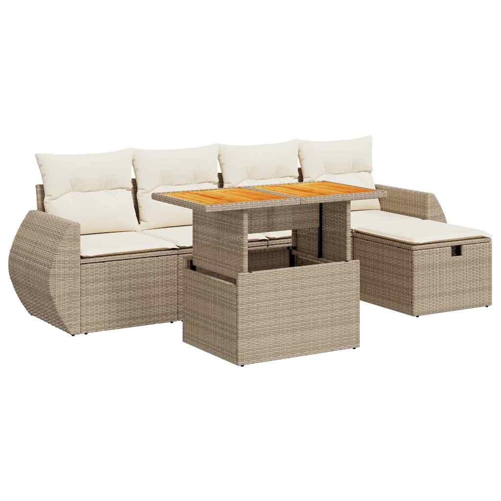 Set Sofás Jardín Y Cojines 6 Pzas Ratán Sintético Acacia Beige