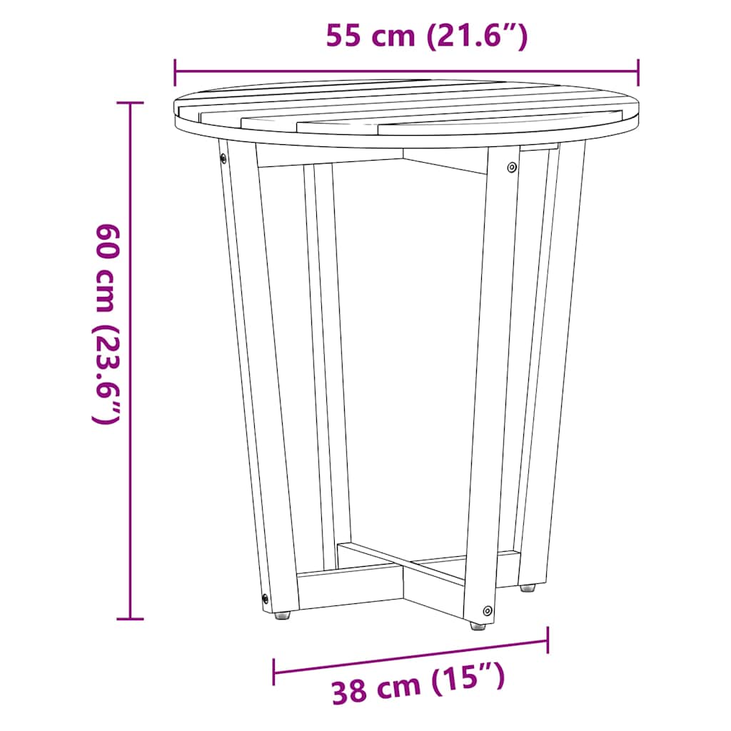 Mesa Auxiliar De Jardín Redonda De , Madera Maciza De Acacia