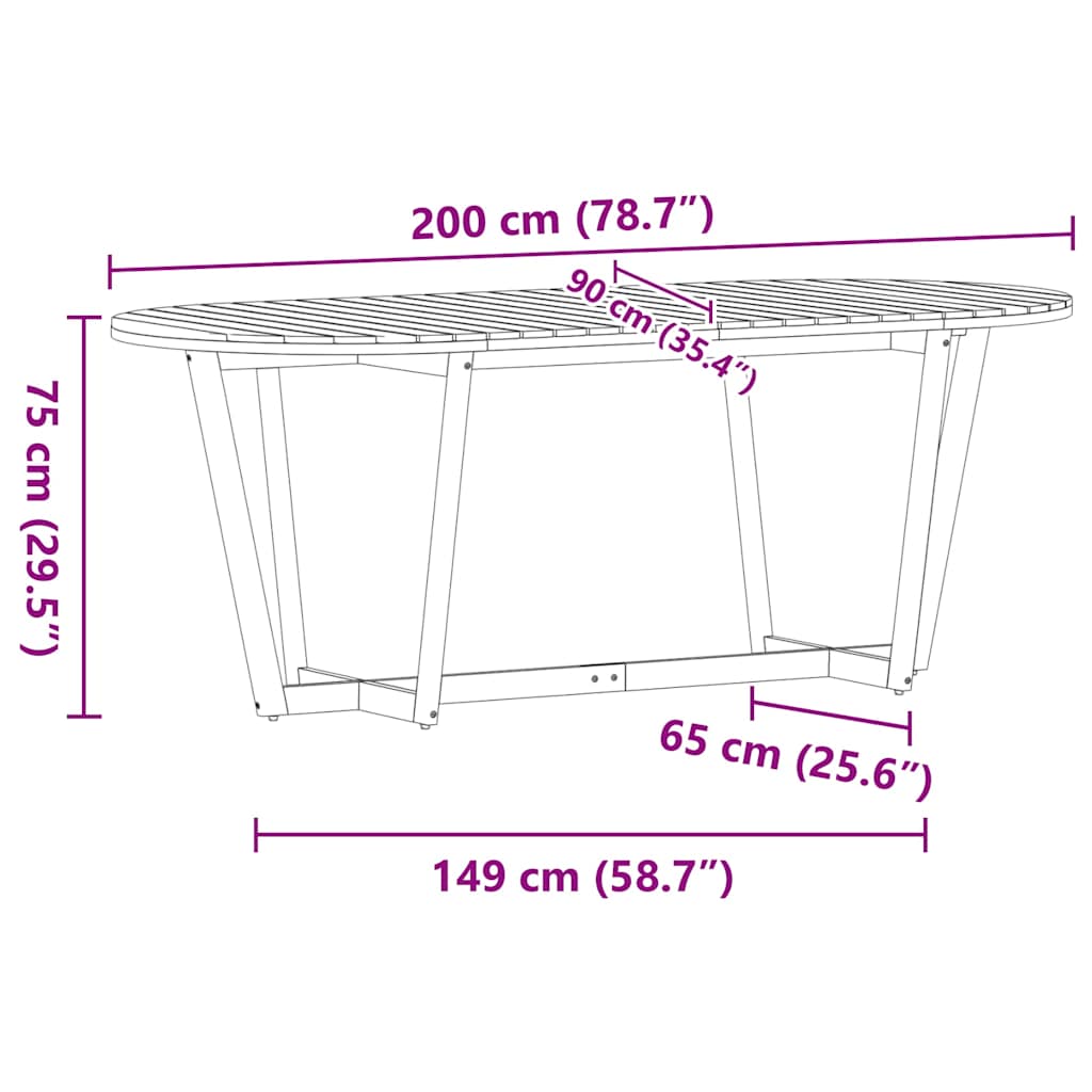 Mesa De Comedor De Jardín Ovalada De , Madera Maciza De Acacia