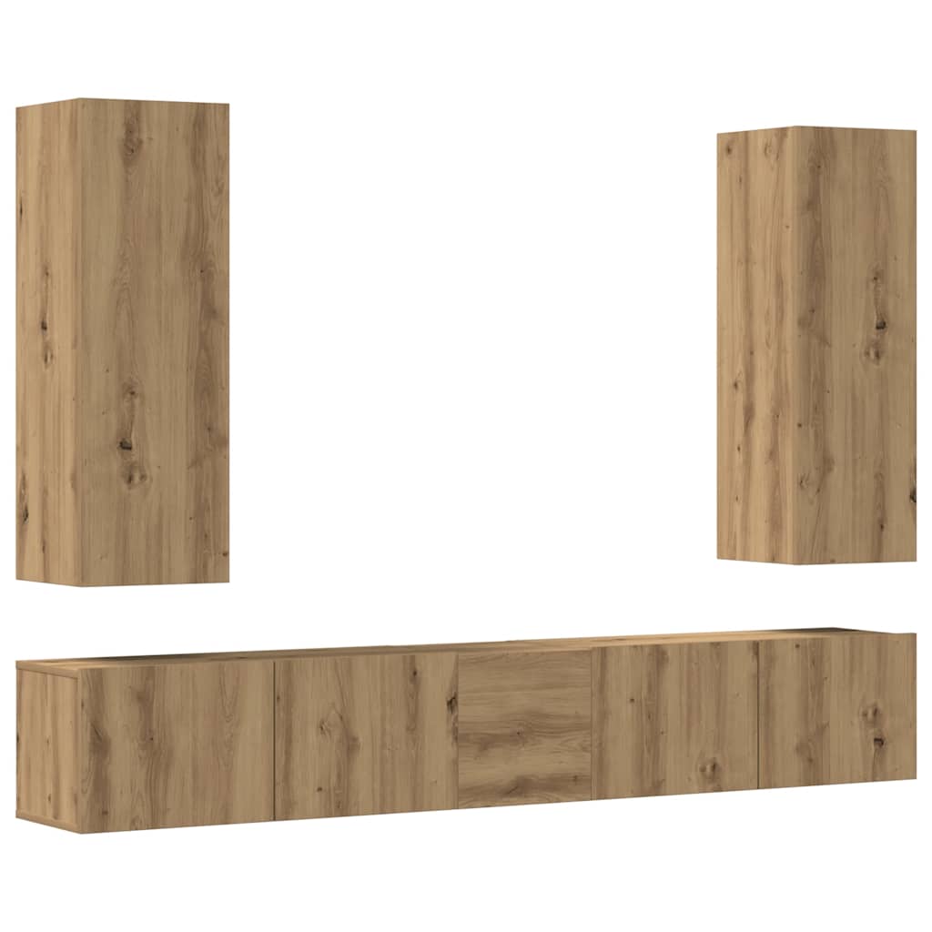 Mueble Para Tv De Pared Madera Contrachapada Artesanal 5 Piezas