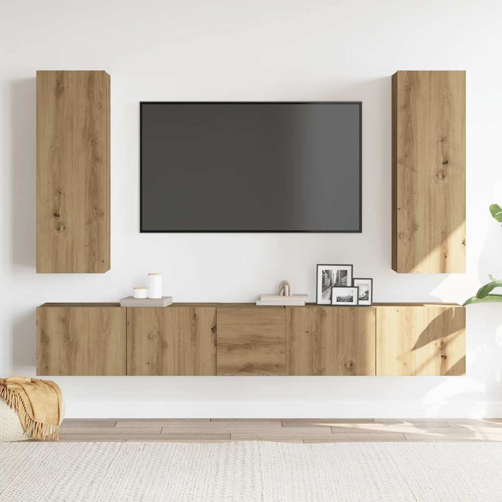 Mueble Para Tv De Pared Madera Contrachapada Artesanal 5 Piezas