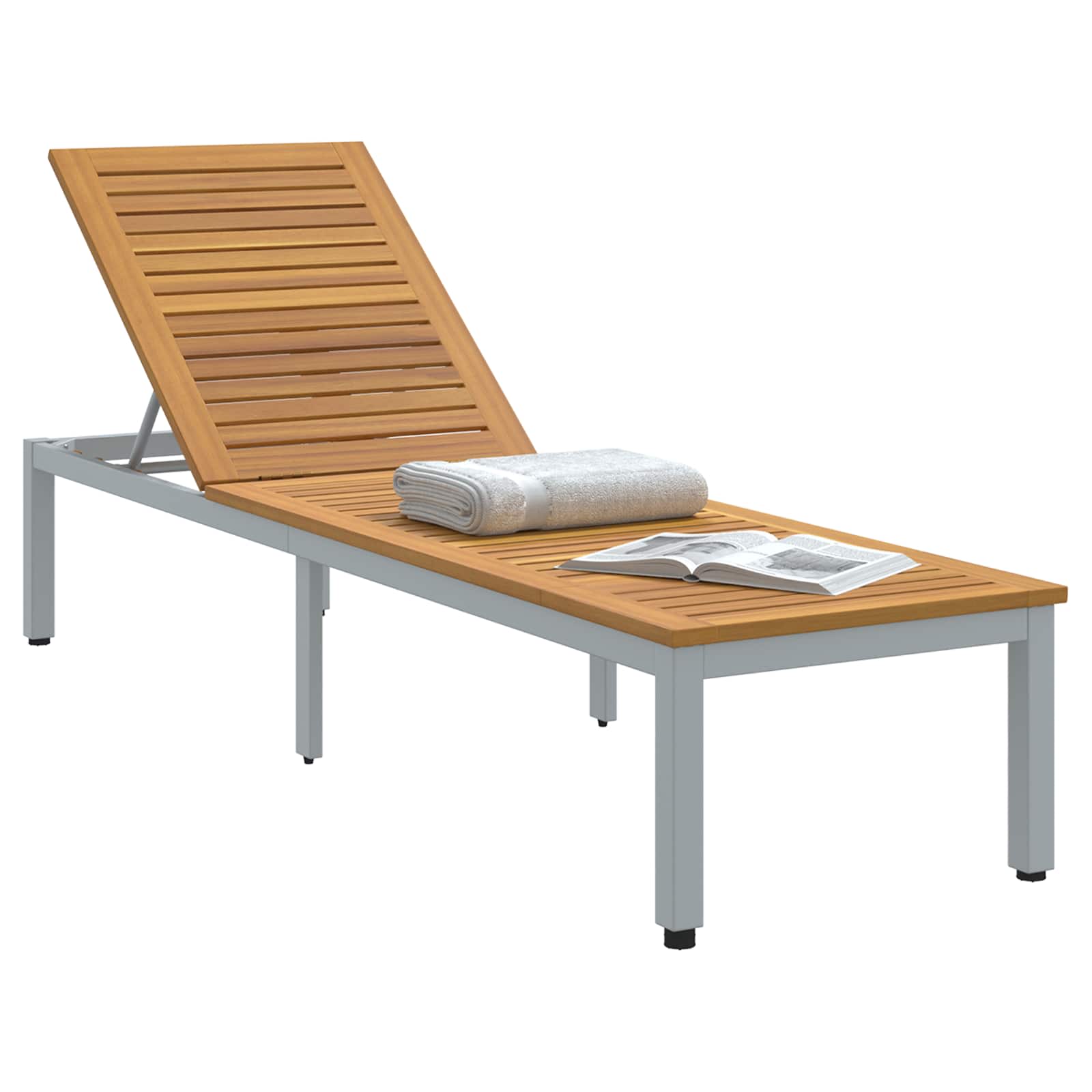 Tumbona Gris 200 X 55 X 35 Cm Madera De Acacia Sólida