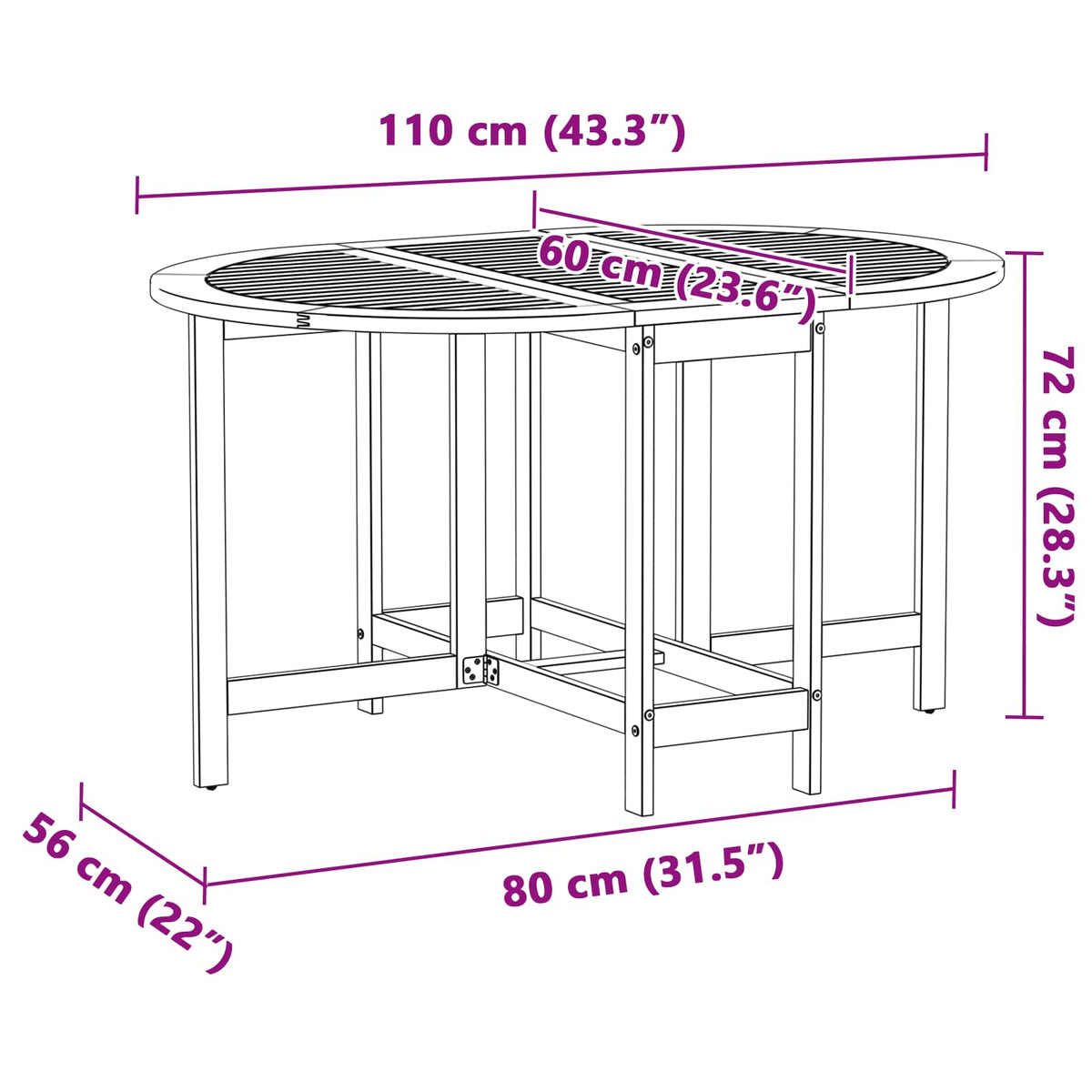 Mesa De Jardín Marrón 110 X 60 X 72 Cm Madera De Acacia Sólida