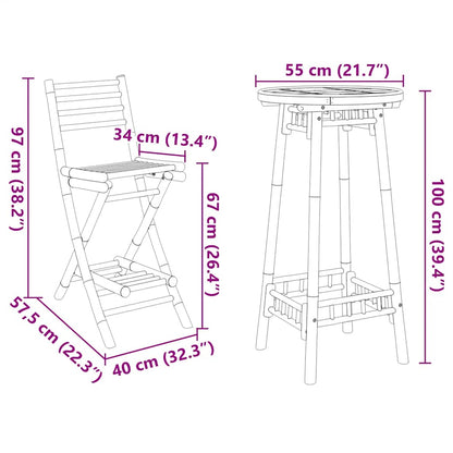 Conjunto De Bar Para Exterior De 3 Piezas Plegable De Bambú