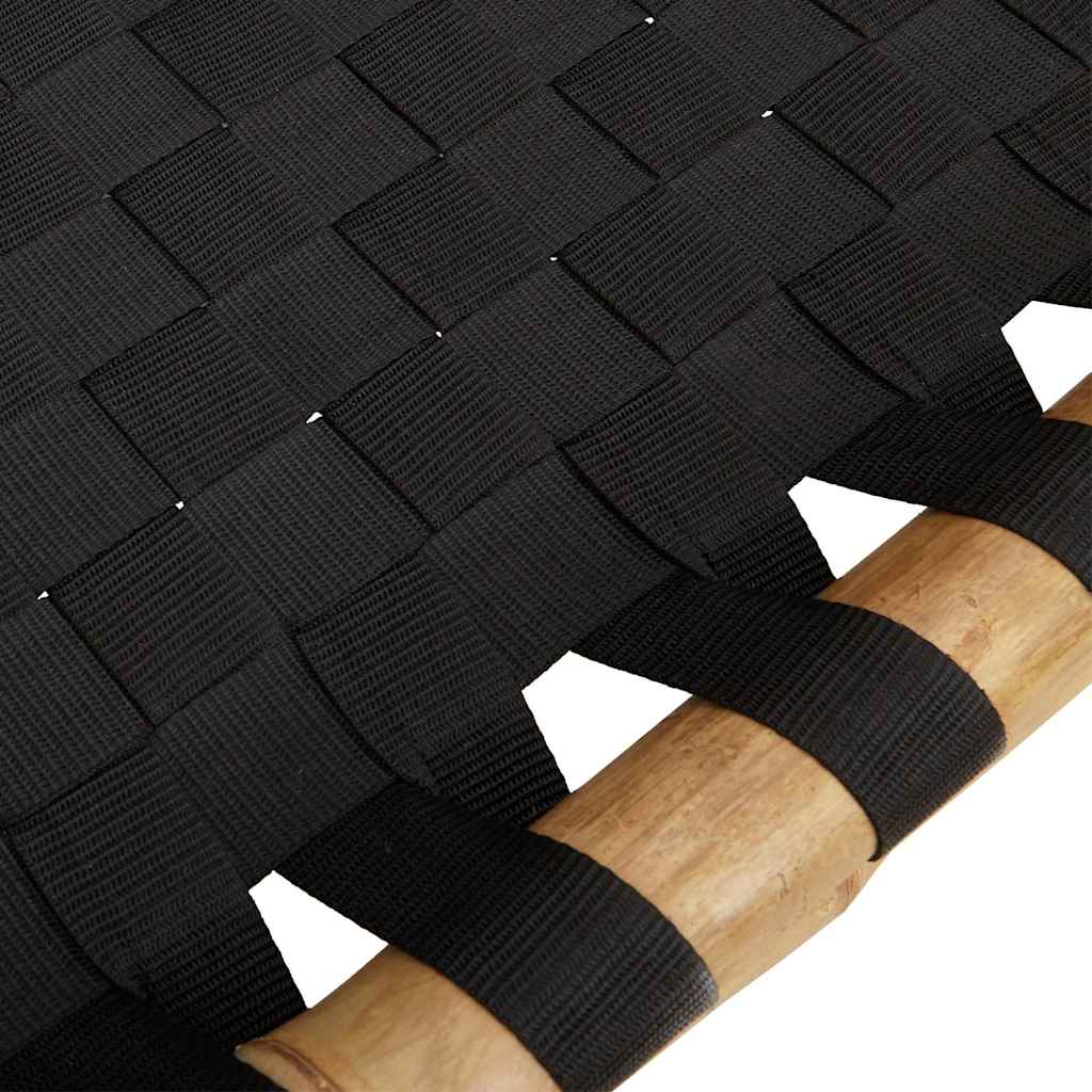 Tumbona Con Correas Tejidas Negras De Bambú, 55X200X30 Cm