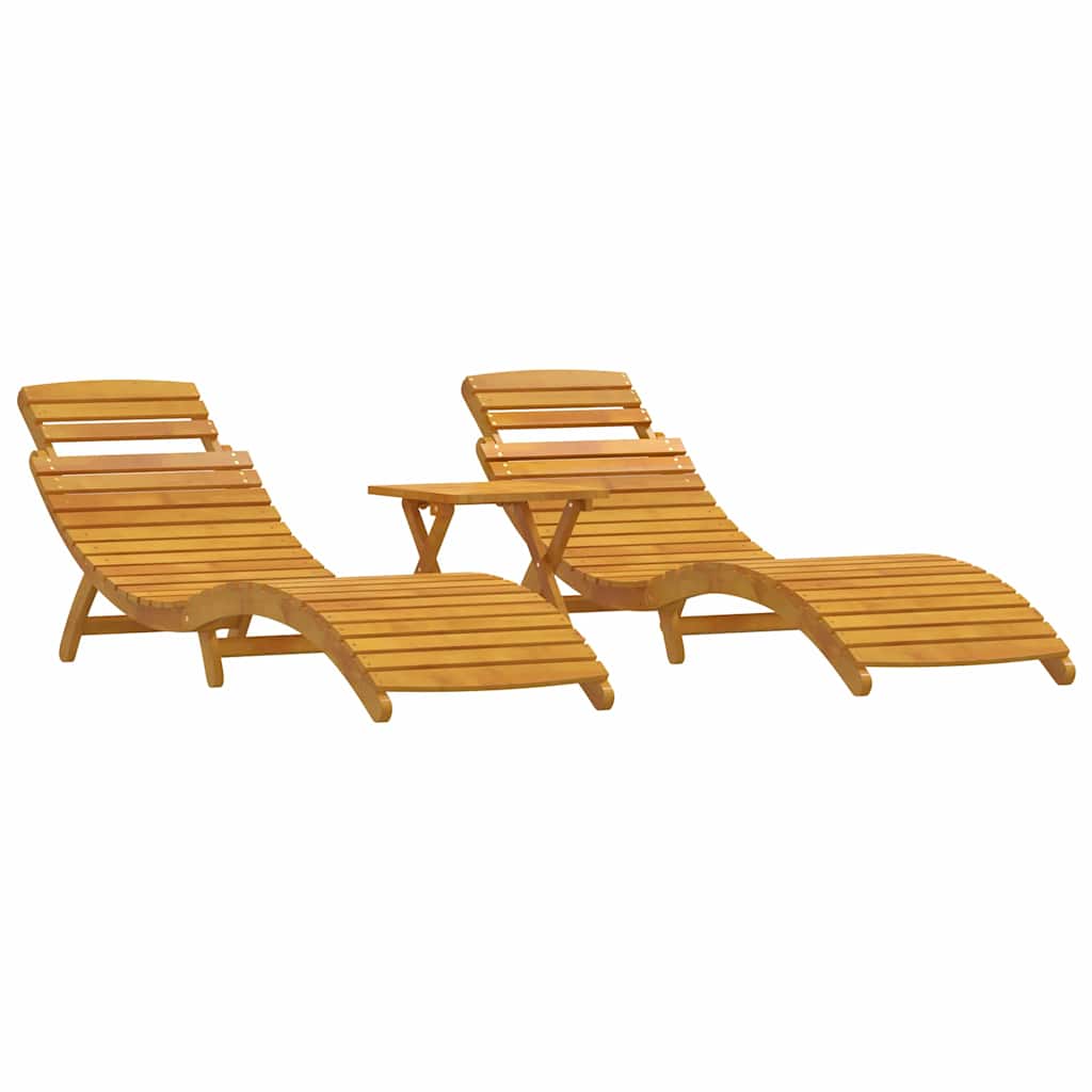 Tumbona 3 Pcs Marrón Madera De Acacia Sólida
