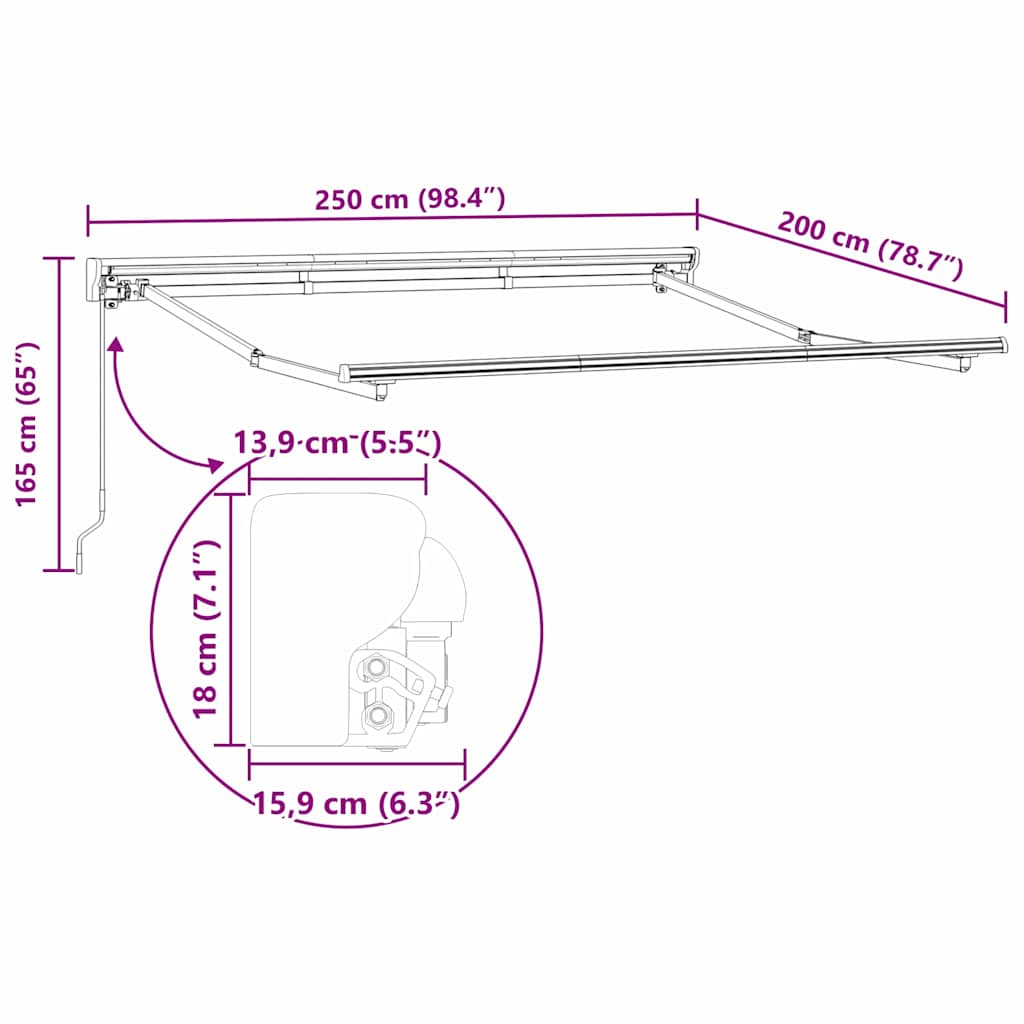 Estructura Del Toldo Manual Ajustable 2,5 X 2 M Acero