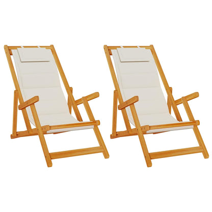 Silla De Playa Con Cojín 2 Pcs Marrón Madera De Acacia Sólida