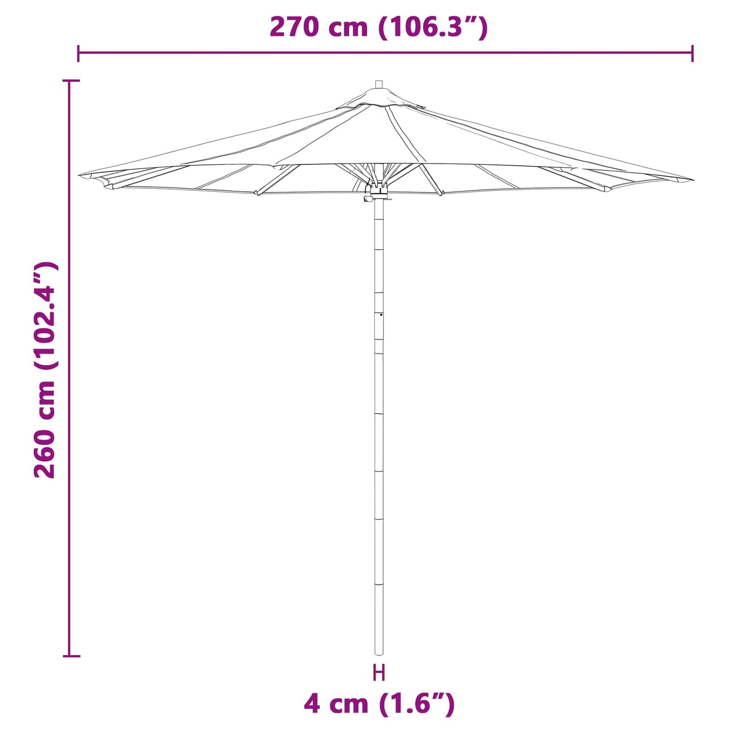Sombrilla De Jardín Ø 270 X 260 Cm Bambú Redondo