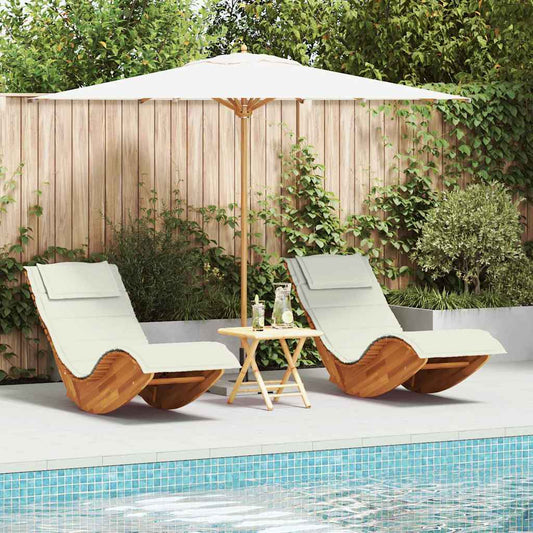 Tumbona Con Cojín 2 Pcs Marrón Madera De Acacia Sólida