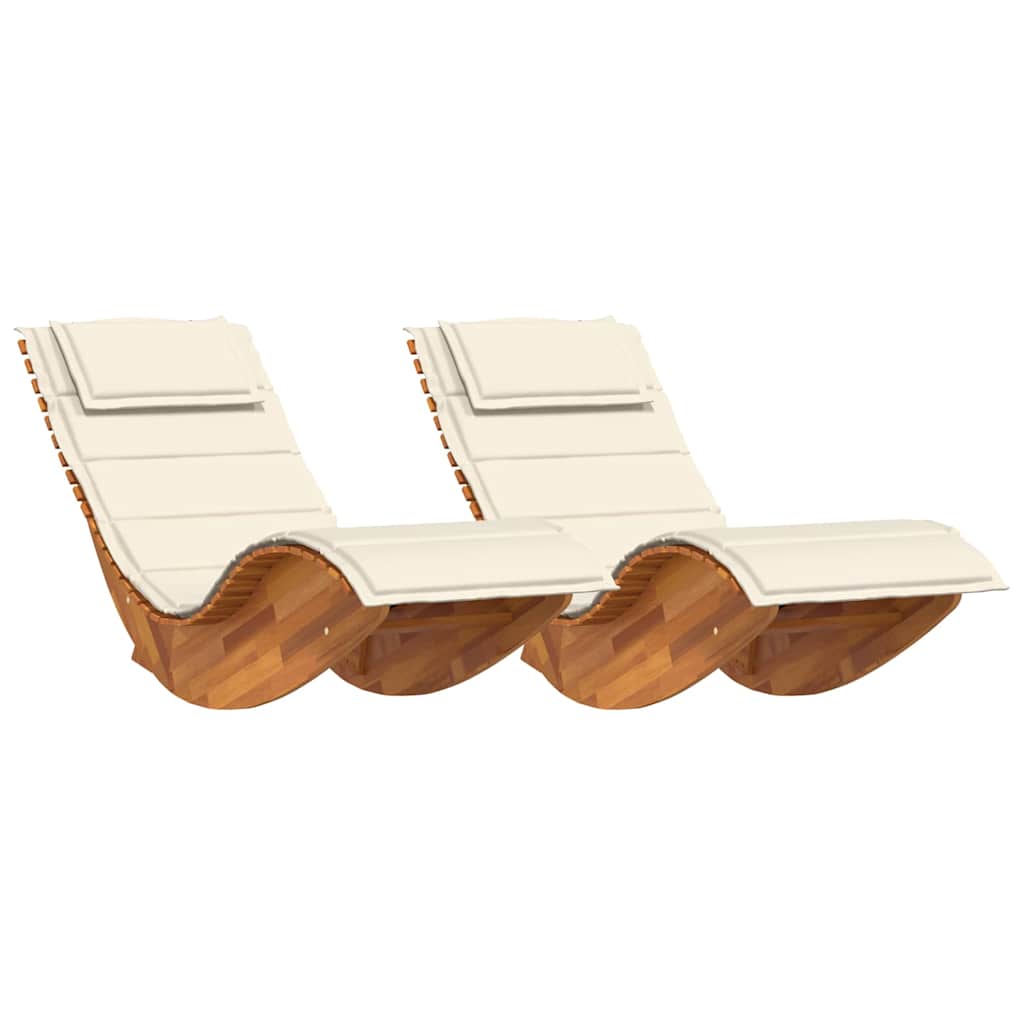 Tumbona Con Cojín 2 Pcs Marrón Madera De Acacia Sólida