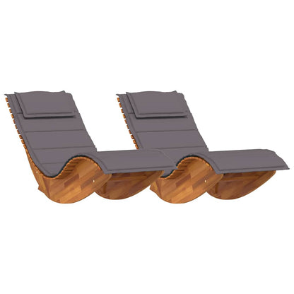Tumbona Con Cojín 2 Pcs Marrón Madera De Acacia Sólida