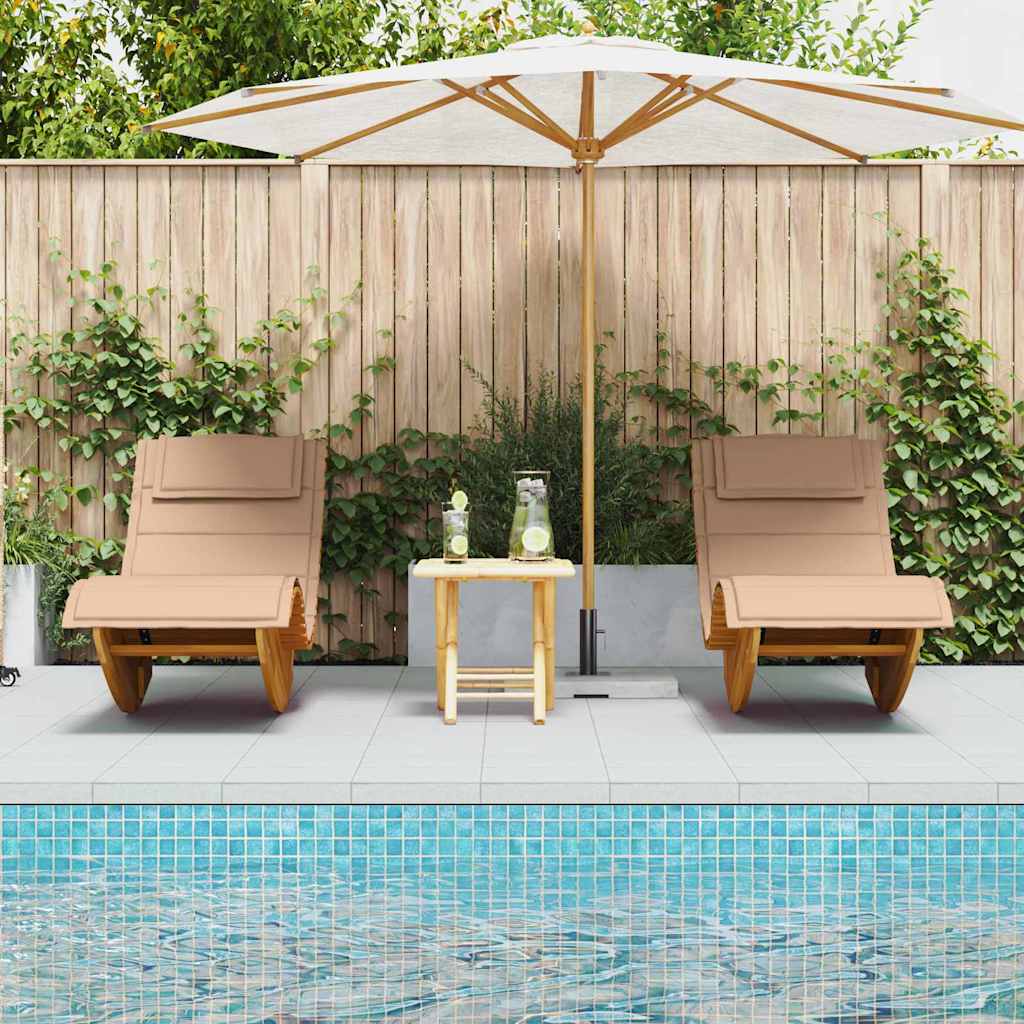 Tumbona Con Cojín 2 Pcs Marrón Madera De Acacia Sólida