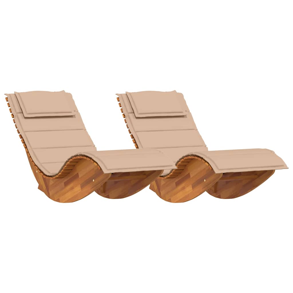 Tumbona Con Cojín 2 Pcs Marrón Madera De Acacia Sólida