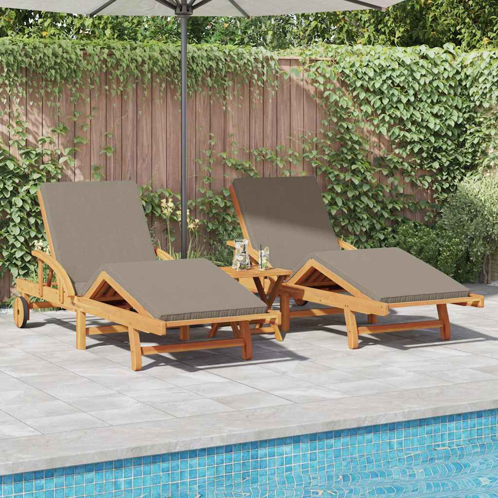 Tumbona Con Cojín Y Mesa Madera Maciza De Acacia