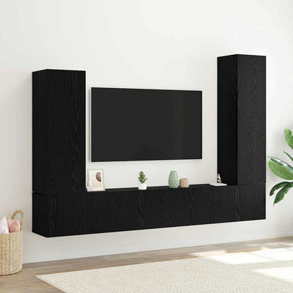 Conjunto De Mueble De Tv 4 Pcs Roble Negro Madera De Ingeniería