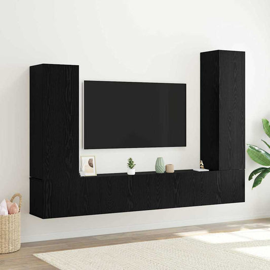 Conjunto De Mueble De Tv 4 Pcs Roble Negro Madera De Ingeniería