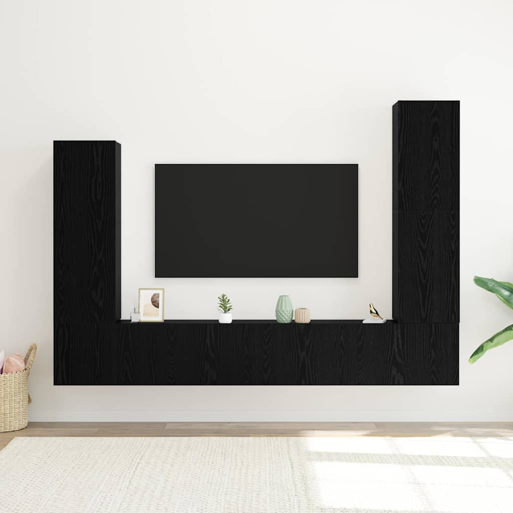 Conjunto De Mueble De Tv 4 Pcs Roble Negro Madera De Ingeniería