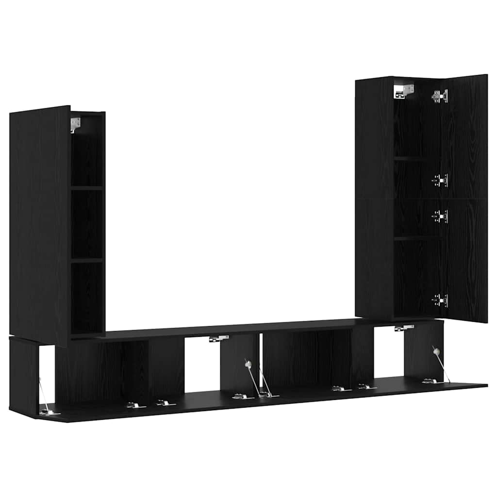 Conjunto De Mueble De Tv 4 Pcs Roble Negro Madera De Ingeniería