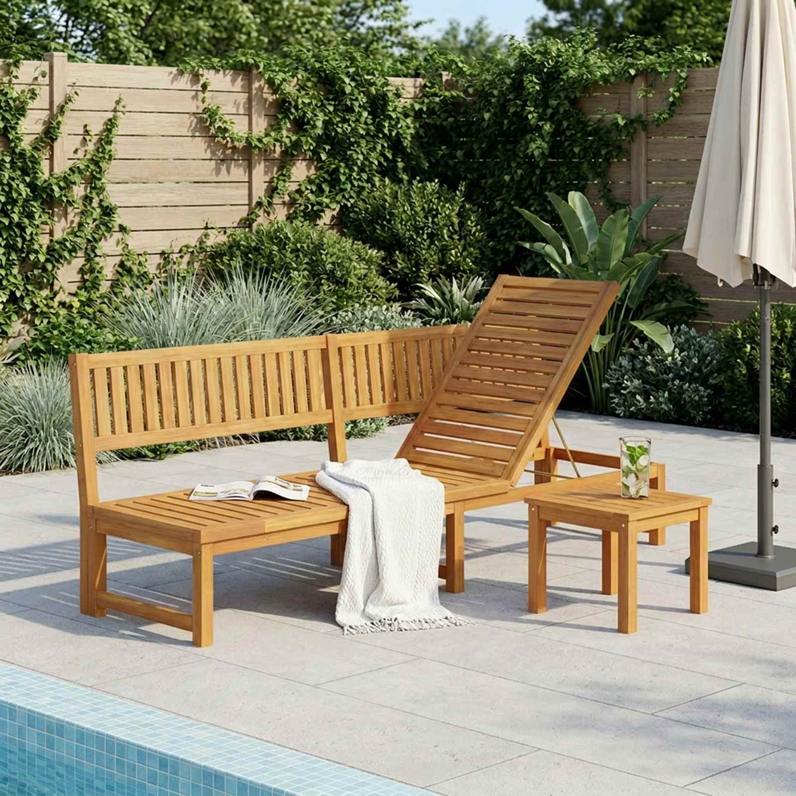Tumbona Aceite Natural 200 X 57 X 75Cm Madera Maciza De Acacia