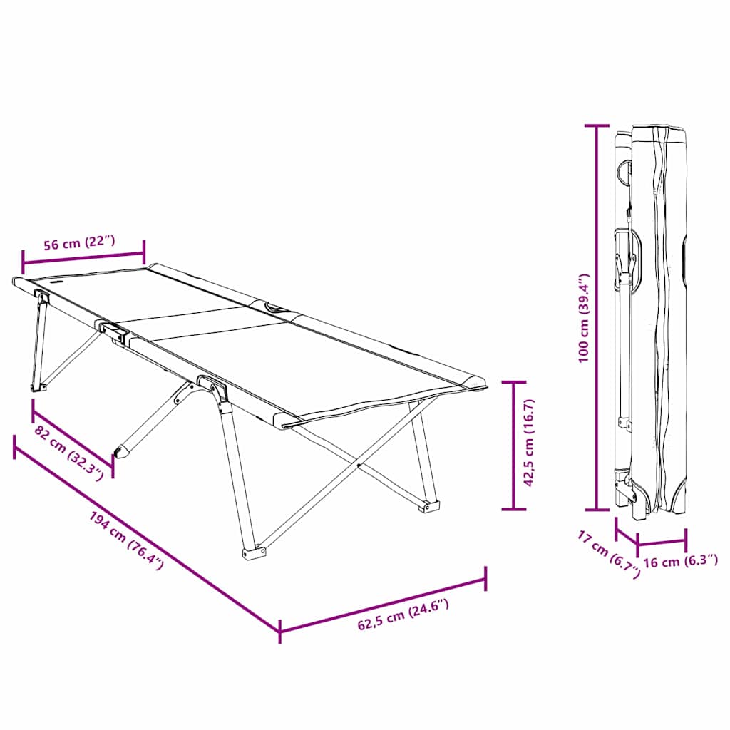 Cama De Camping Plegable Manual 2 Pcs 194 X 62,5 X 42,5 Cm