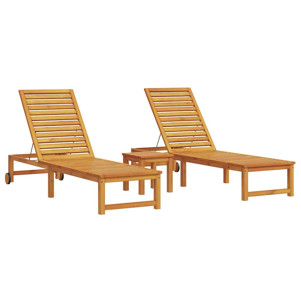 Tumbona 3 Pcs Marrón Madera De Acacia Sólida