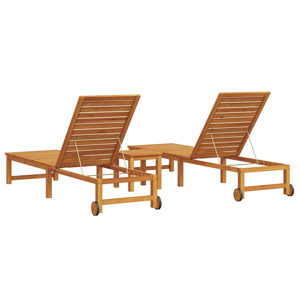 Tumbona 3 Pcs Marrón Madera De Acacia Sólida