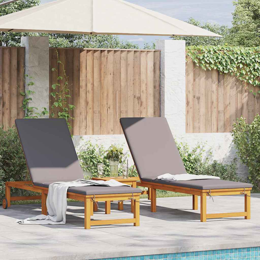 Tumbona 2 Pcs Marrón 202 X 53 X 89 Cm Madera De Acacia Sólida