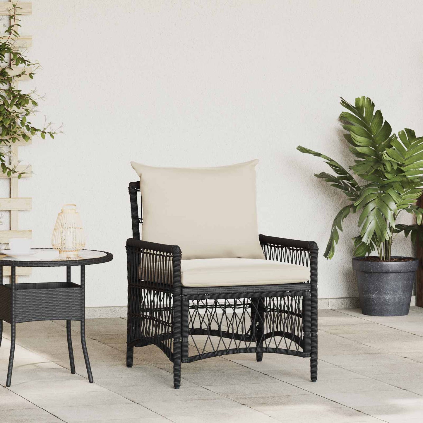 Silla De Jardín Con Cojín Beige 73 X 61 X 77 Cm Ratán Sintético