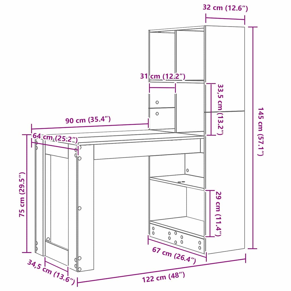 Escritorio Madera De Ingeniería 122 X 67 X 145 Cm