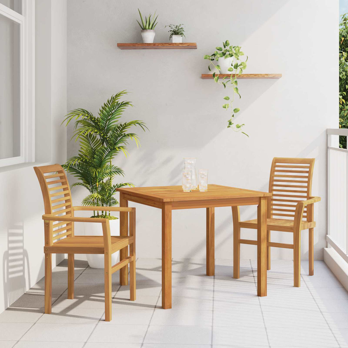 Silla De Comedor 2 Uds. Madera De Teca Maciza Marrón