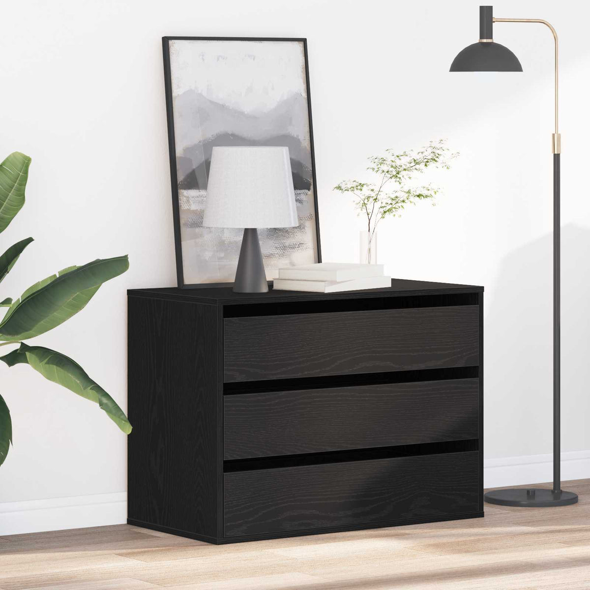 Cajonera 3-Cajón Negro Madera De Ingeniería