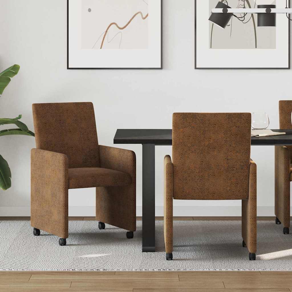 Sillas De Comedor Con Ruedas 2 Uds. Cuero De Ante Sintético