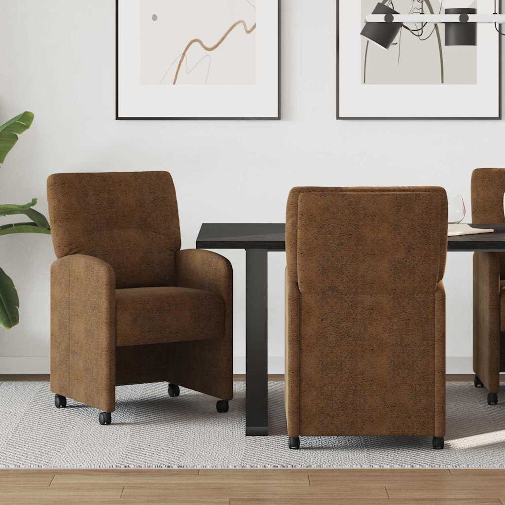 Sillas De Comedor Con Ruedas 2 Uds. Cuero De Ante Sintético