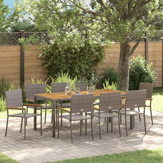 Conjunto De Comedor De Jardín 9 Pcs Ratán Sintético