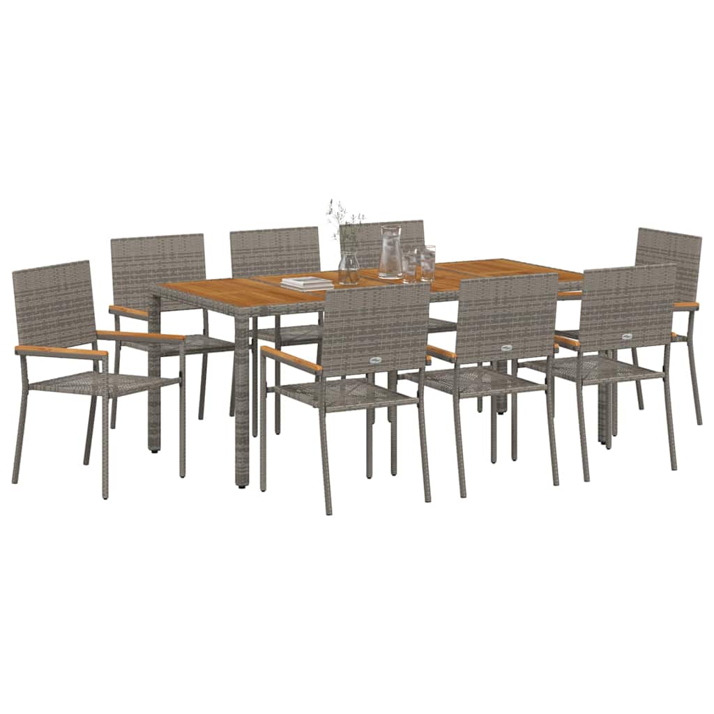 Conjunto De Comedor De Jardín 9 Pcs Ratán Sintético