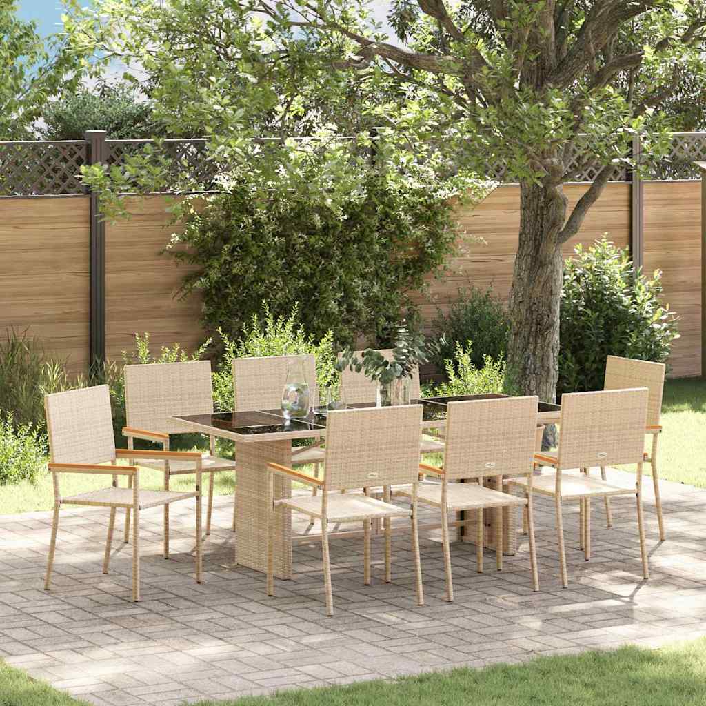 Conjunto De Comedor De Jardín 9 Pcs Ratán Sintético