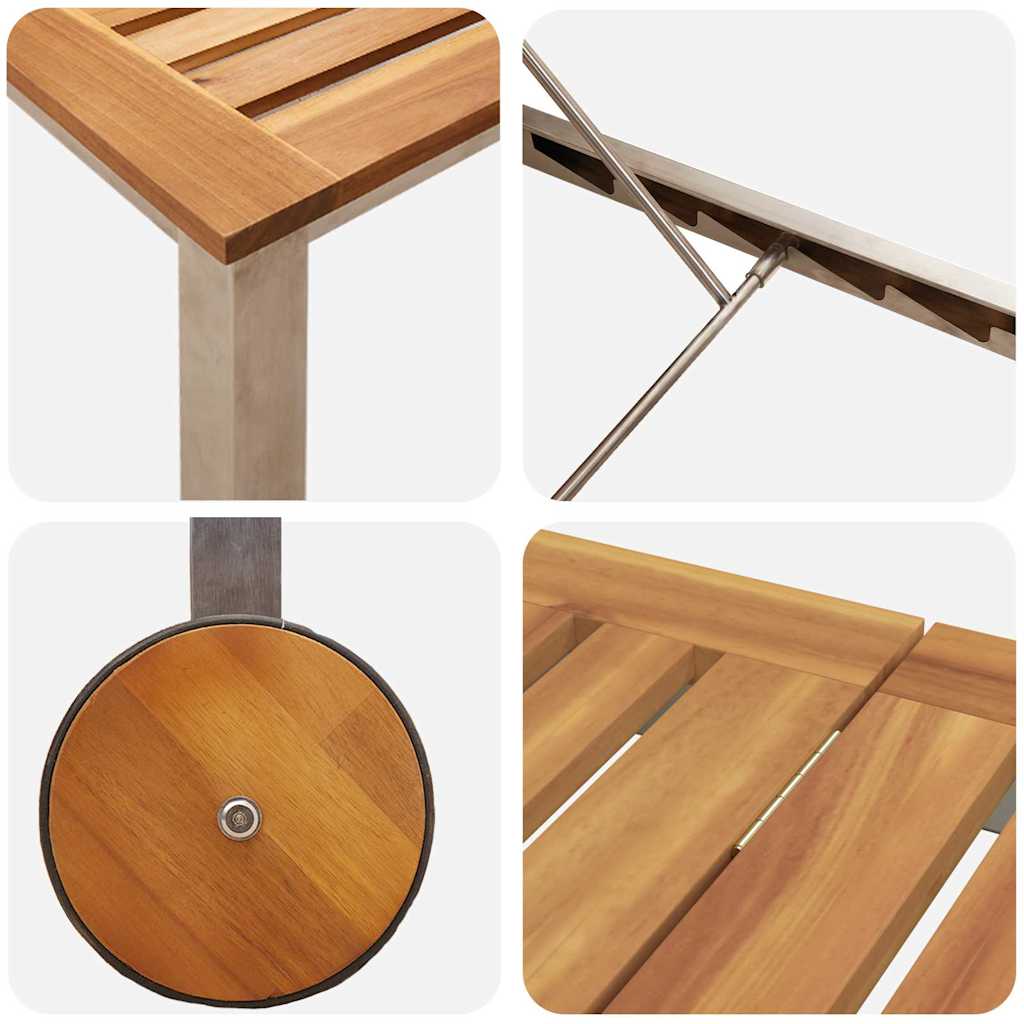 Tumbona 3 Pcs Marrón Madera De Acacia Sólida Y Acero Inoxidable