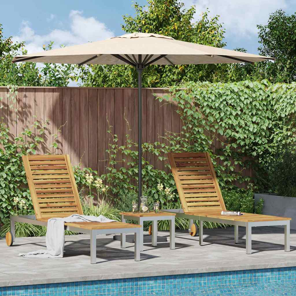 Tumbona 3 Pcs Marrón Madera De Acacia Sólida Y Acero Inoxidable