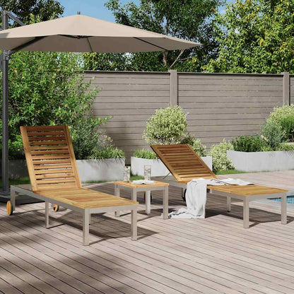 Tumbona 3 Pcs Marrón Madera De Acacia Sólida Y Acero Inoxidable
