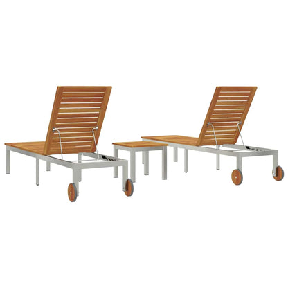 Tumbona 3 Pcs Marrón Madera De Acacia Sólida Y Acero Inoxidable