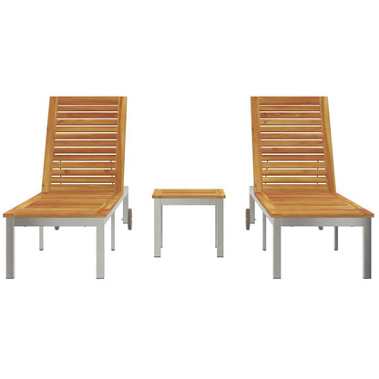 Tumbona 3 Pcs Marrón Madera De Acacia Sólida Y Acero Inoxidable